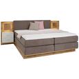 Bettanlage Weiß/Eichefarben 180x200cm - Taupe/Eichefarben, ROMANTIK / LANDHAUS, Holzwerkstoff/Textil (202/290/103cm) - Premium Living