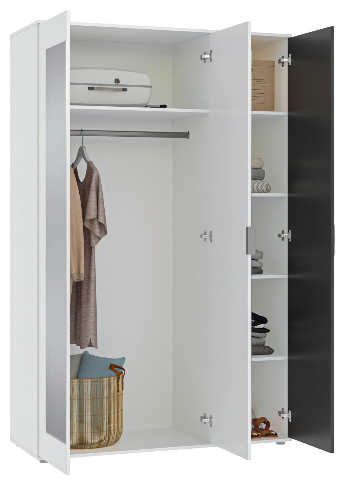 Omara Za Oblačila Jan, Bela, Antracit - barve kroma/bela, Trend, umetna masa/steklo (135/210/52cm)