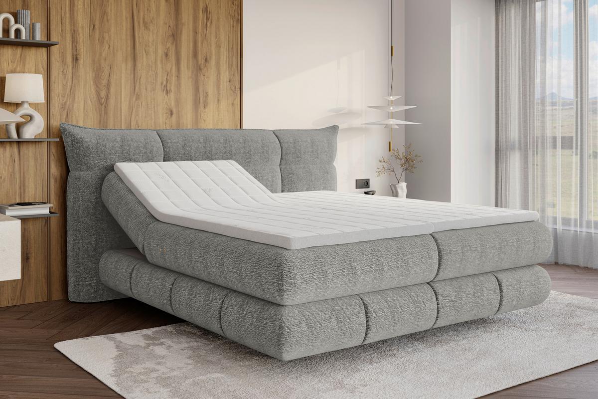 Boxspringbett Auris Grau ca. 180x200cm - Schwarz/Grau, KONVENTIONELL, Kunststoff/Textil (180/200cm) - Sembella