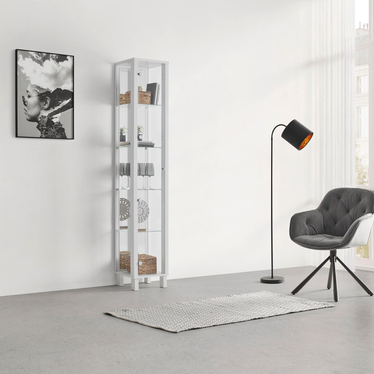 Vitrina Albi, Bela - črna/bela, Moderno, steklo/leseni material (33/189/33cm) - Mömax