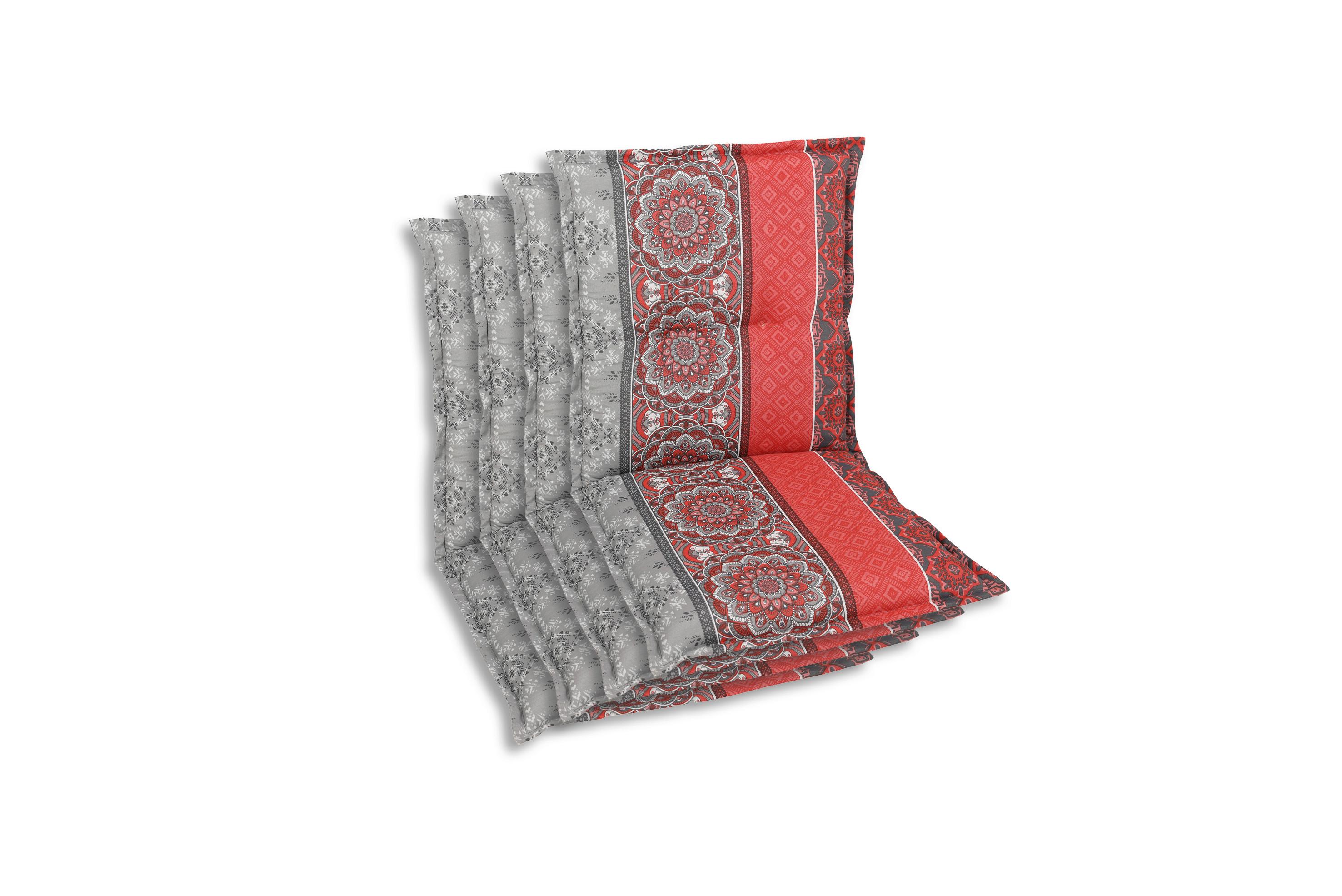 Sesselauflagenset Grau/Rot, 4-teilig - Rot/Hellgrau, Basics, Textil (50/7/100cm)
