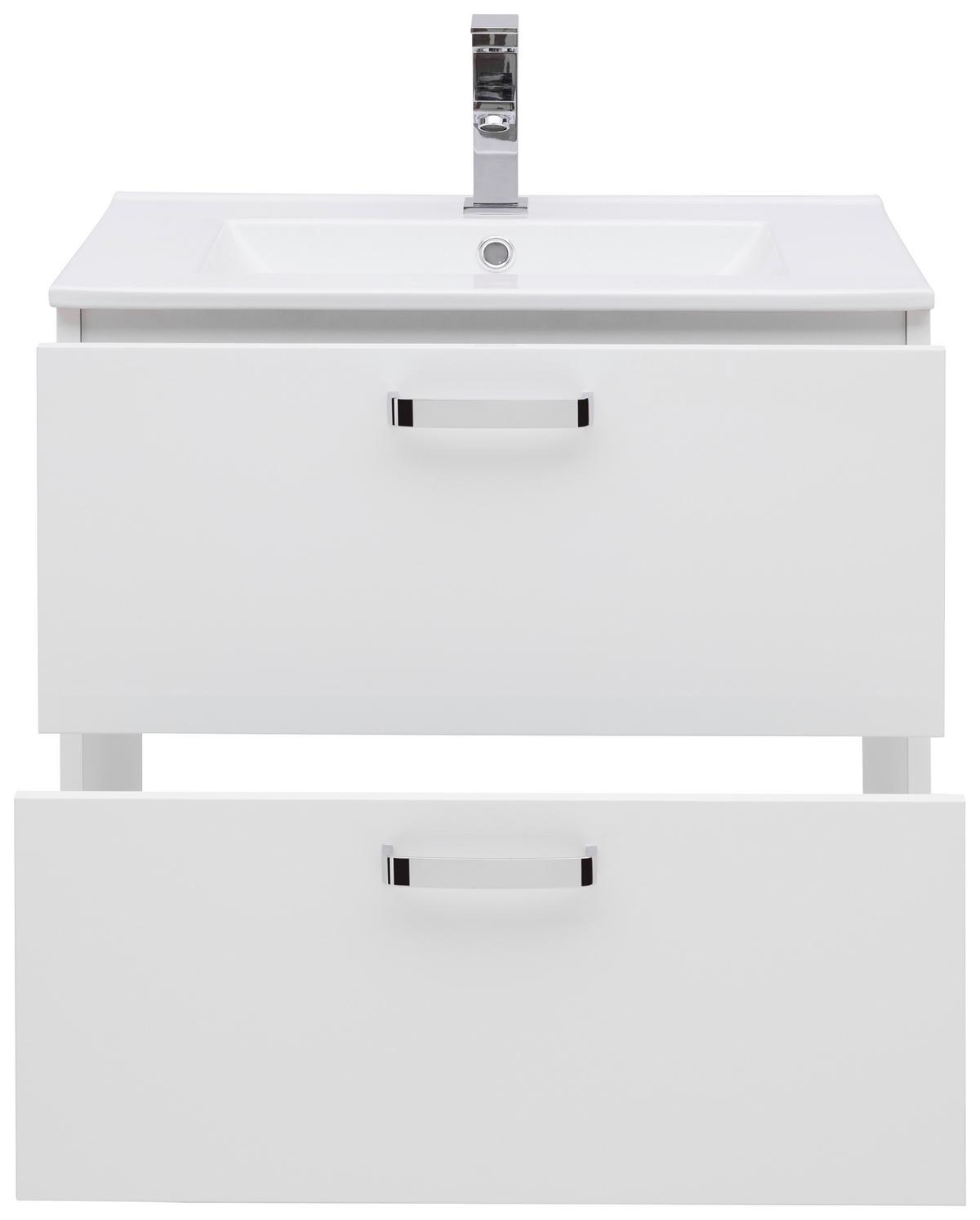 Bază cu lavoar Fresh - alb/alb lucios intens, Konventionell, ceramică/material pe bază de lemn (61/56/47cm) - Ondega