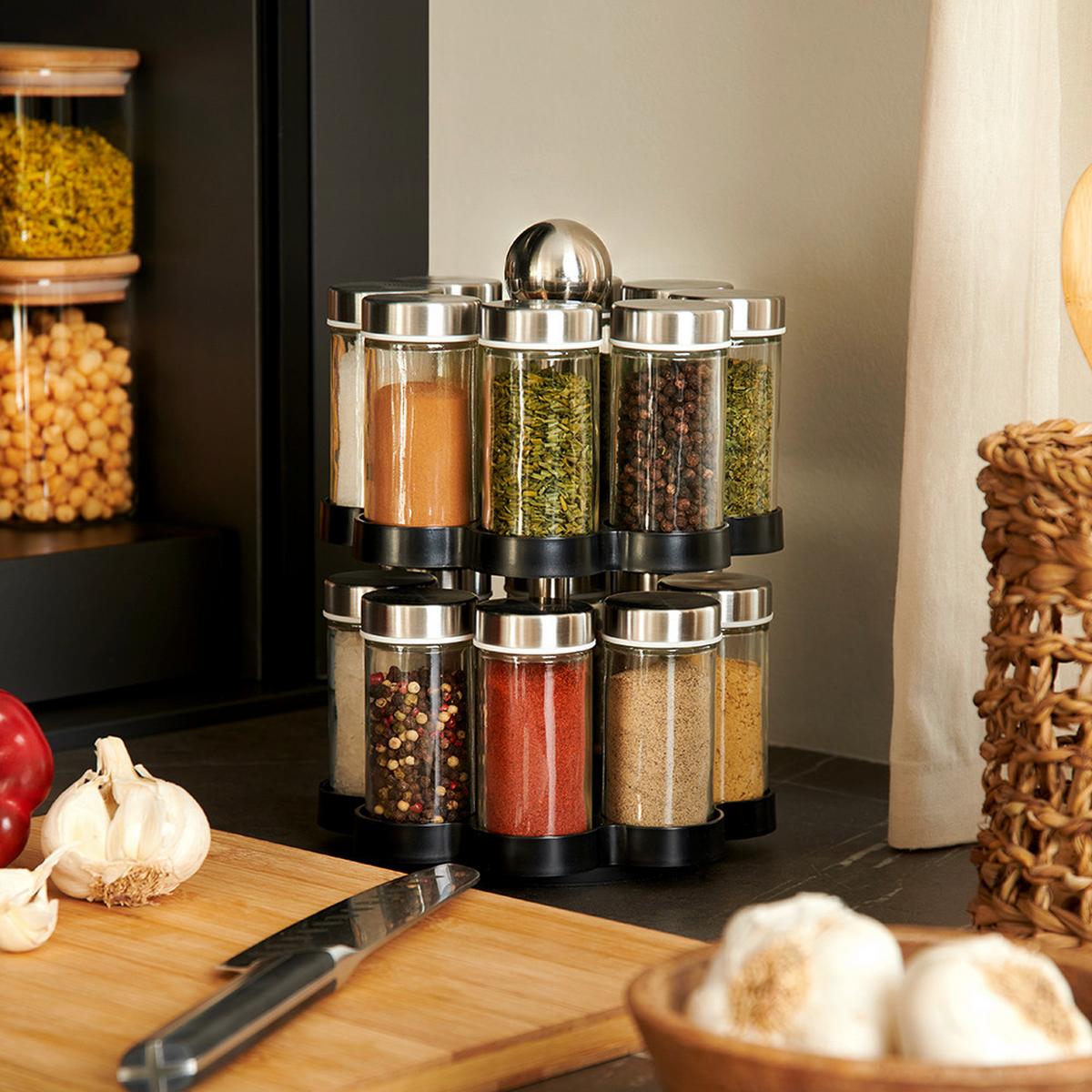 Gewürzkarussell Spicey 16-teilig - Edelstahlfarben/Transparent, Glas/Kunststoff (18,3/26,3cm) - Mömax