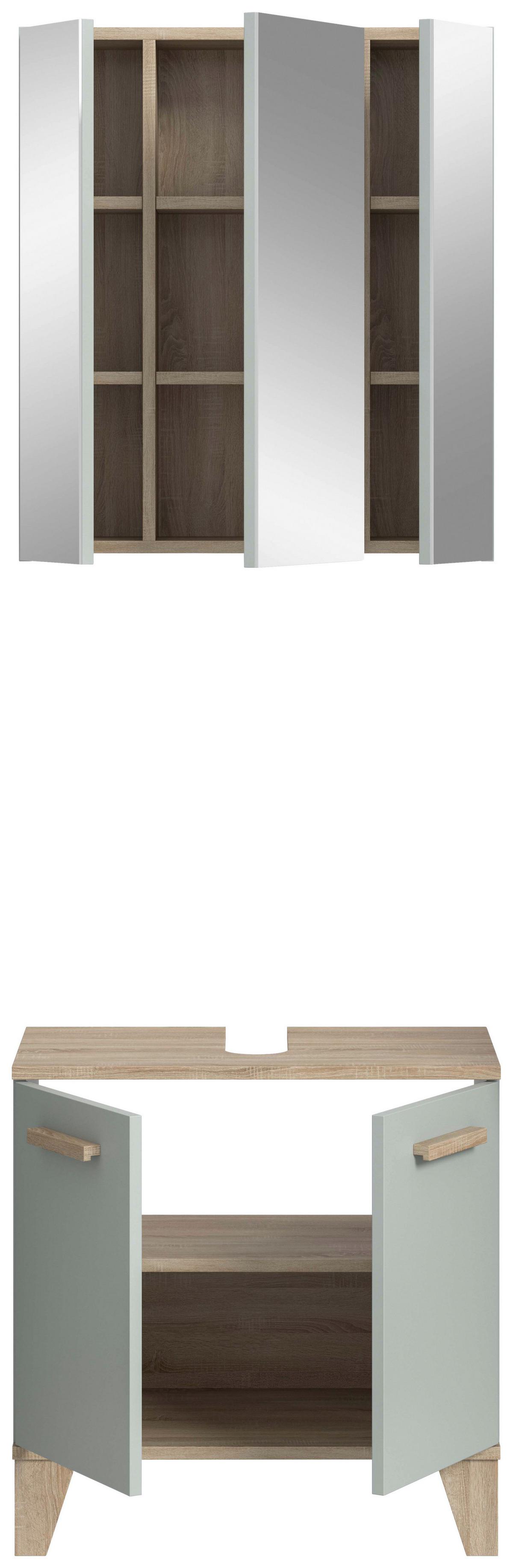 Badezimmer Star 2-tlg. ca. 60 cm Eiche/Graugrün - Graugrün/Eiche San Remo, MODERN, Holzwerkstoff/Kunststoff (60cm) - MID.YOU