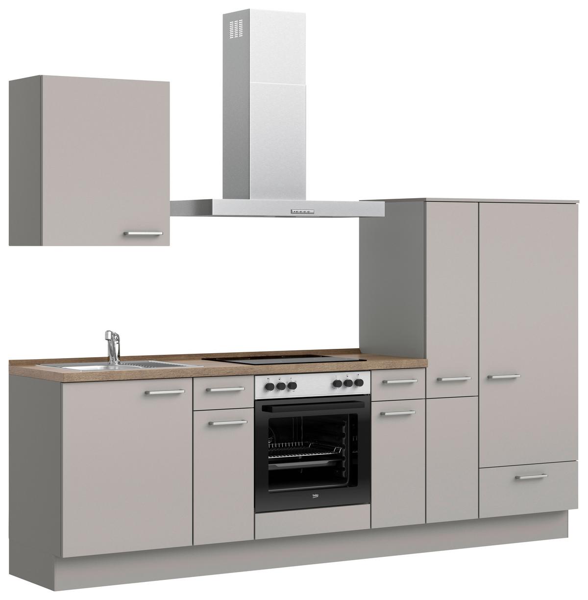 Küchenblock Touch Low m. Geräten Grau - Eiche dunkel/Edelstahlfarben, MODERN, Holzwerkstoff/Metall (270cm) - Nobilia