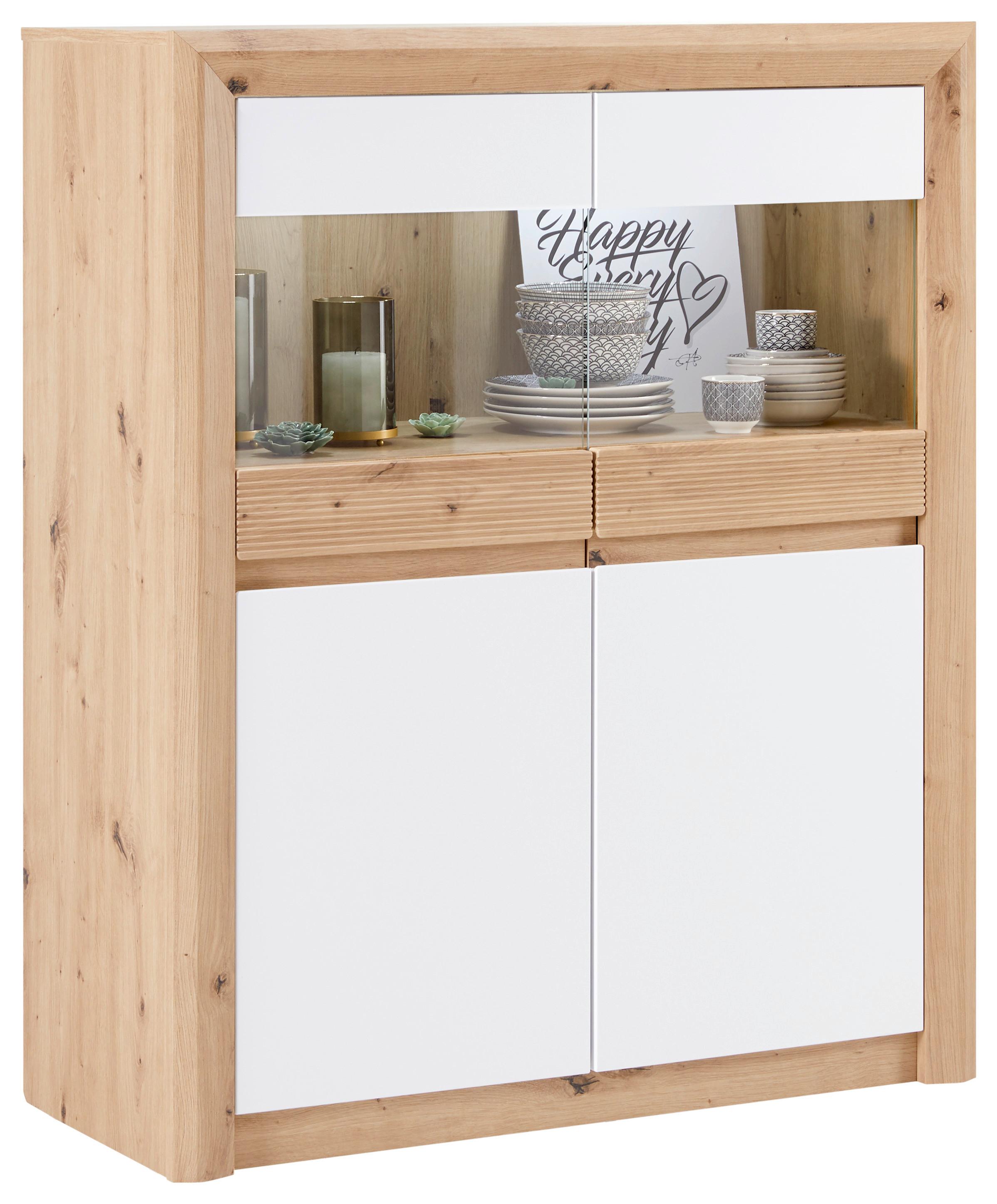 Vitrina Kashmir New - črna/barve hrasta, Moderno, steklo/leseni material (100/120/41cm) - Zandiara