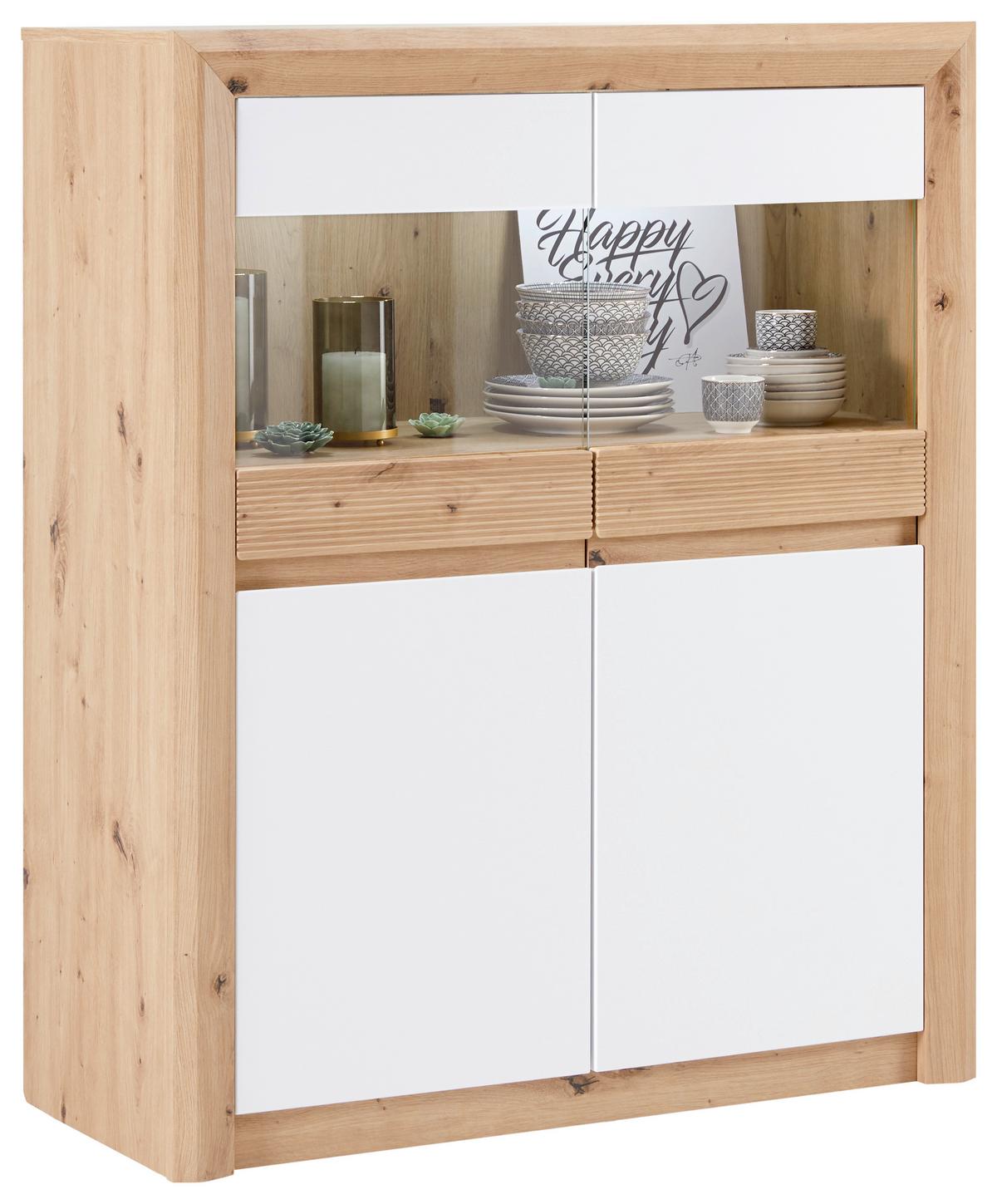 Vitrina Kashmir New - črna/barve hrasta, Moderno, steklo/leseni material (100/120/41cm) - Zandiara
