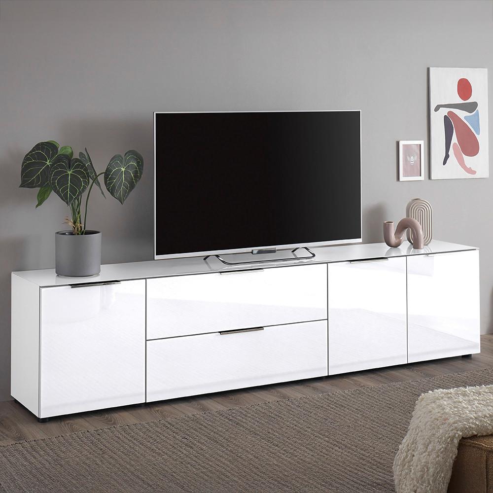 Lowboard Siena Weiss - Chromfarben/Weiss, Modern, Glas/Holzwerkstoff (226/55/40cm) - Mömax