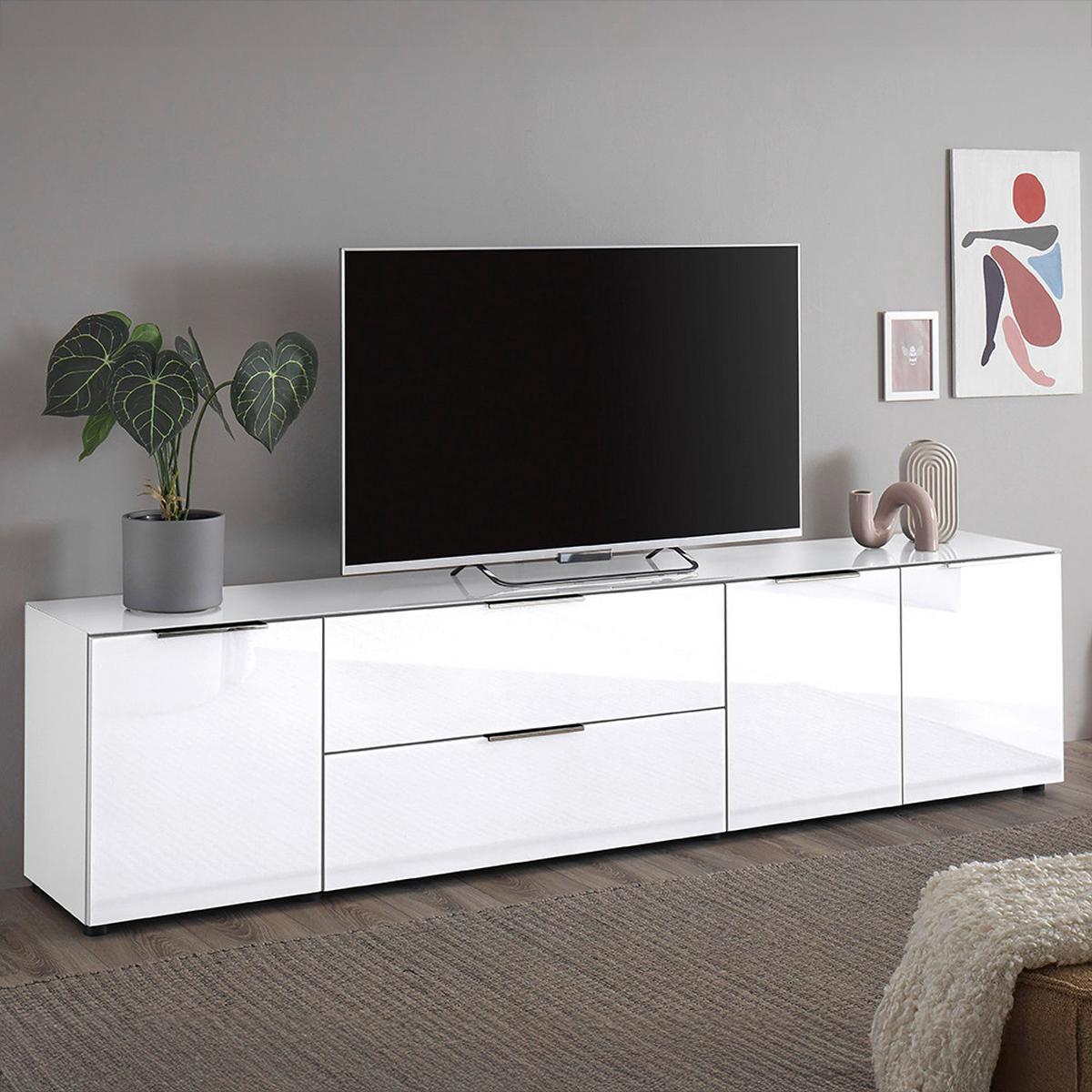 Lowboard Siena Weiss - Chromfarben/Weiss, Modern, Glas/Holzwerkstoff (226/55/40cm) - Mömax