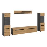 Dnevni Regal Canu, Siva, Barva Hrasta, 4-Delni - črna/hrast artisan, Design, umetna masa/leseni material (272/141/33cm) - Livetastic