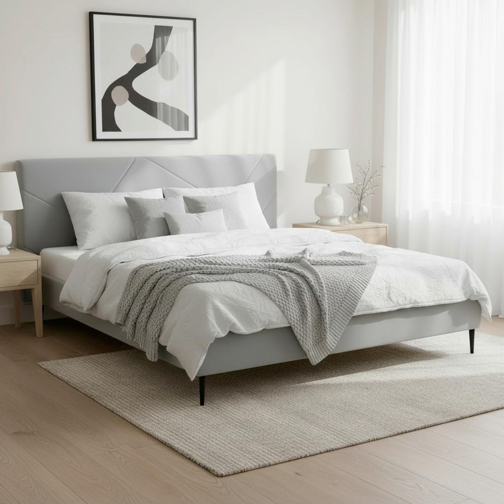 Polsterbett Elena Grau ca. 180x200 cm - Schwarz/Naturfarben, MODERN, Holz/Textil (180/200cm) - Bessagi Home