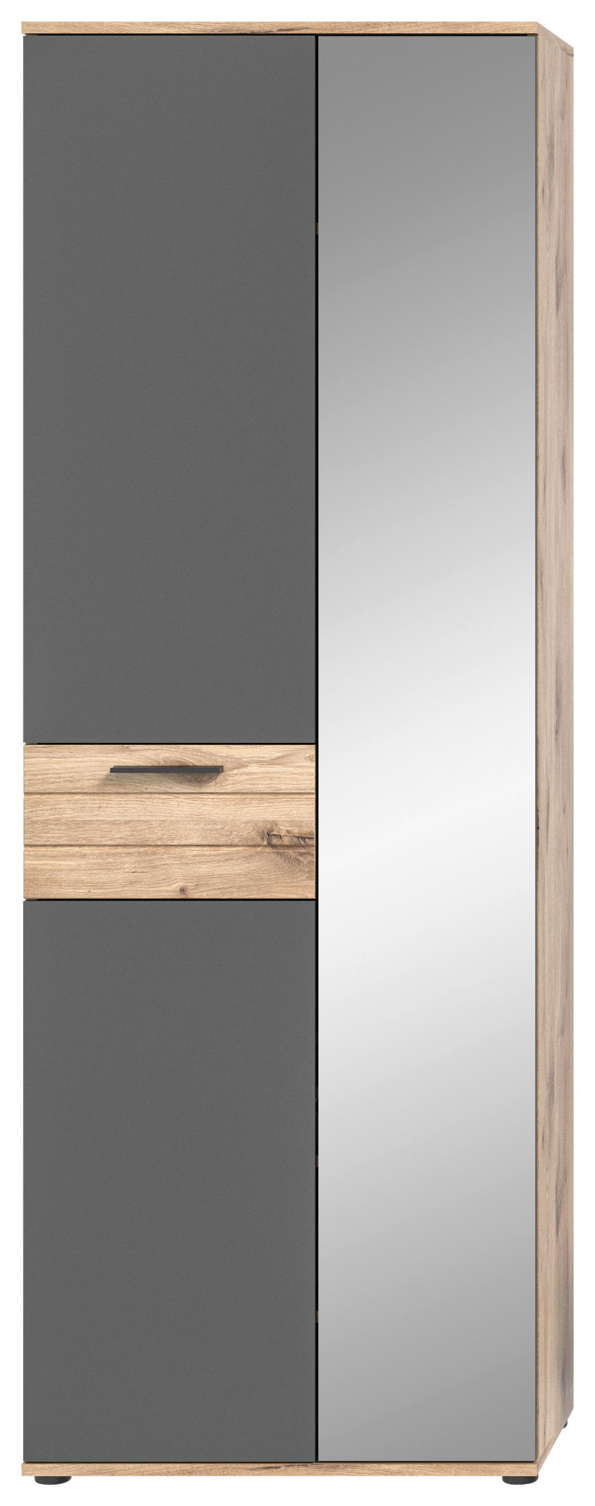 Garderobenschrank Mason ca. 70x200 cm Eiche/Grau - Eichefarben/Schwarz, MODERN, Holzwerkstoff/Kunststoff (70/200/37cm) - MID.YOU