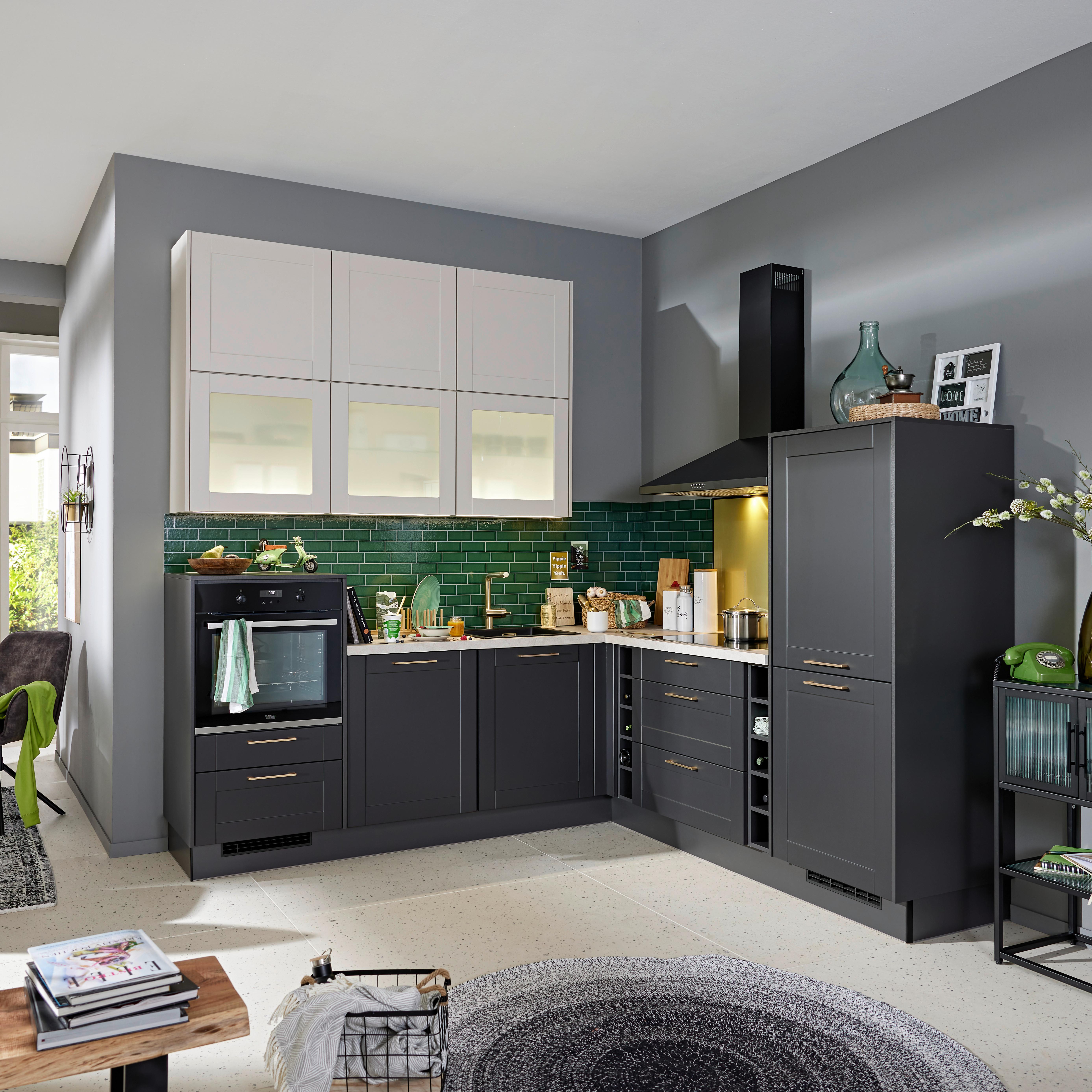 Eckküche PN435 ohne Geräte ca. 236,6x248,2cm Grafit - Goldfarben/Graphitfarben, LIFESTYLE, Holzwerkstoff/Metall (236,6/248,2cm) - Pino