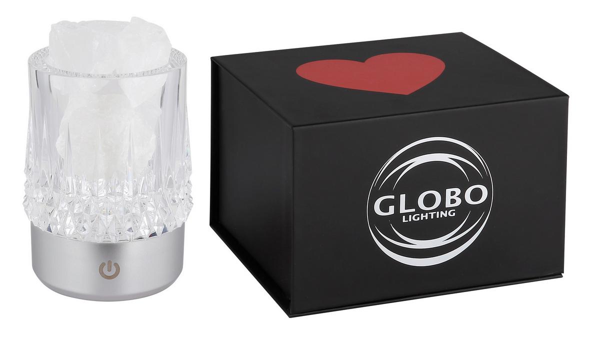 AKKU-TISCHLEUCHTE 21044S LIZZY - Weiss/Transparent, Basics, Kunststoff/Stein (7,8/10,5cm) - Globo