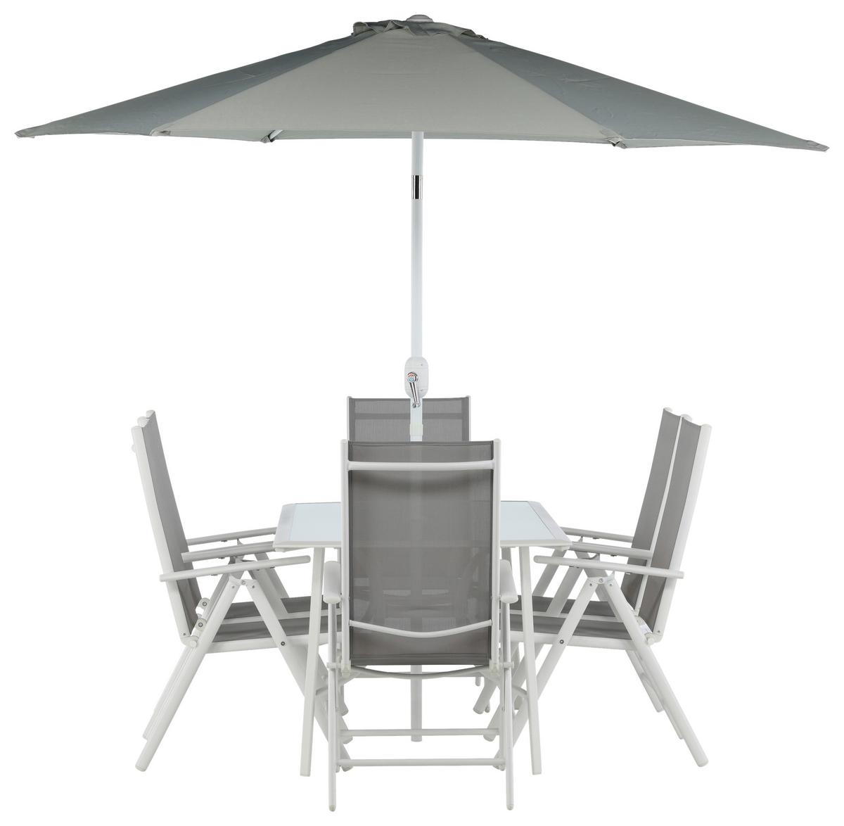 Gartentischgruppe Brekki Weiß, pulverbeschichtet - Weiß, KONVENTIONELL, Glas/Metall - Gardenson