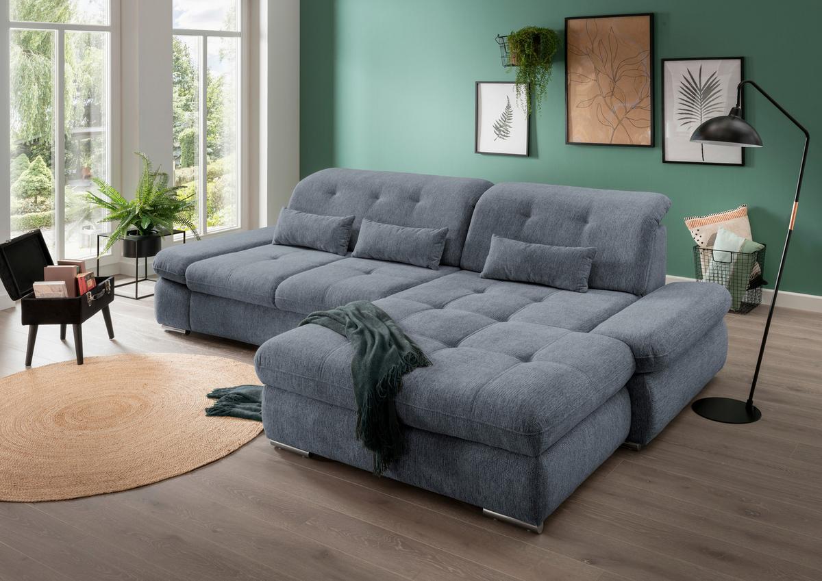 Wohnlandschaft Dalida Hellblau Chenille - Chromfarben/Hellblau, Design, Textil/Metall (300/196cm) - Livetastic