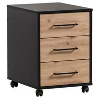 Rollcontainer Aino Schwarz/Eiche Artisan - Schwarz/Eiche Artisan, MODERN, Holzwerkstoff/Kunststoff (40,1/57/50cm) - MID.YOU