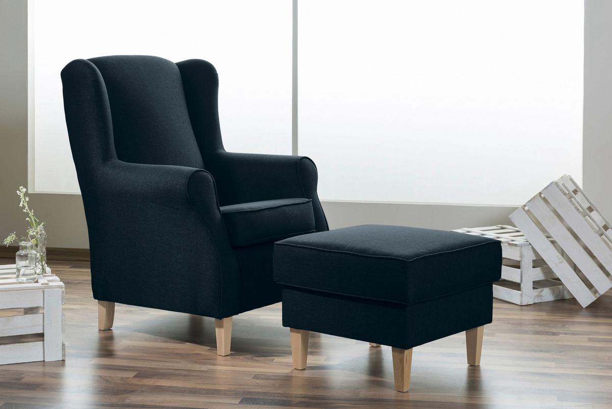 Ohrensessel Lorris Dunkelblau Flachgewebe - Buchefarben/Dunkelblau, Design, Holz/Textil (77/103/86cm) - Max Winzer