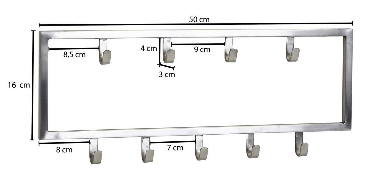 Wandgarderobe Wohnling ca. 50x20x4 cm Silberfarben - Silberfarben, MODERN, Metall (50/20/4cm) - MID.YOU