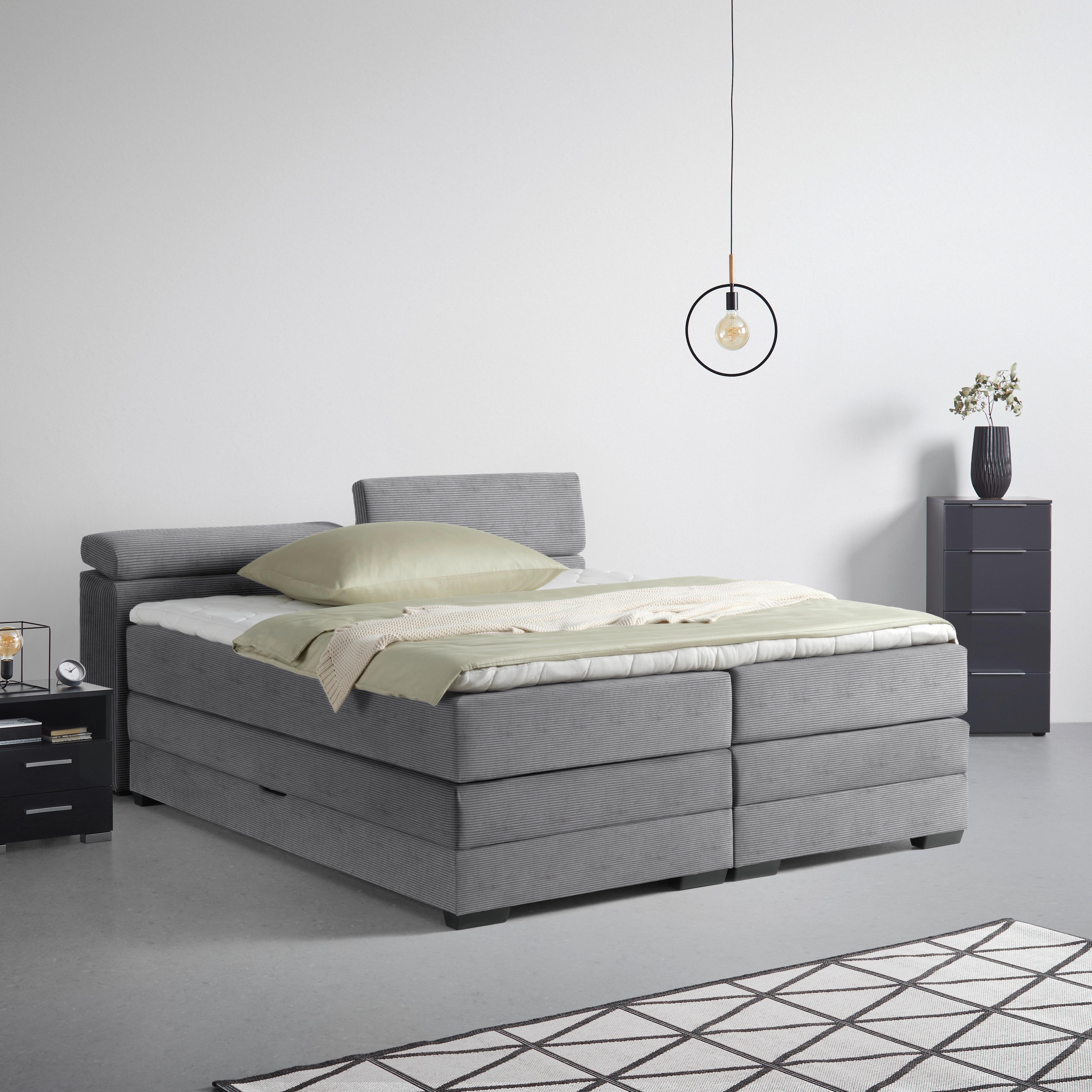 Boxspring Krevet Sevilla - siva/crna, Konvencionalno, tekstil/drvo (180/200cm) - Premium Living