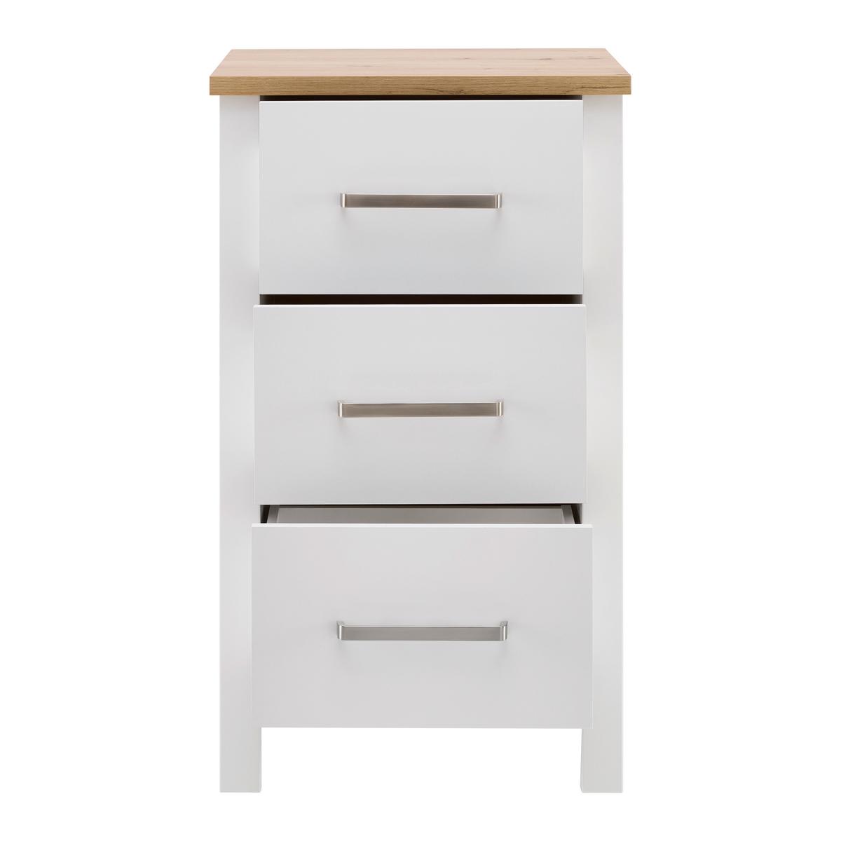 Kommode Sicilia Weiß/Eiche - Silberfarben/Weiß, ROMANTIK / LANDHAUS, Holzwerkstoff/Metall (53/92/45cm) - Mömax