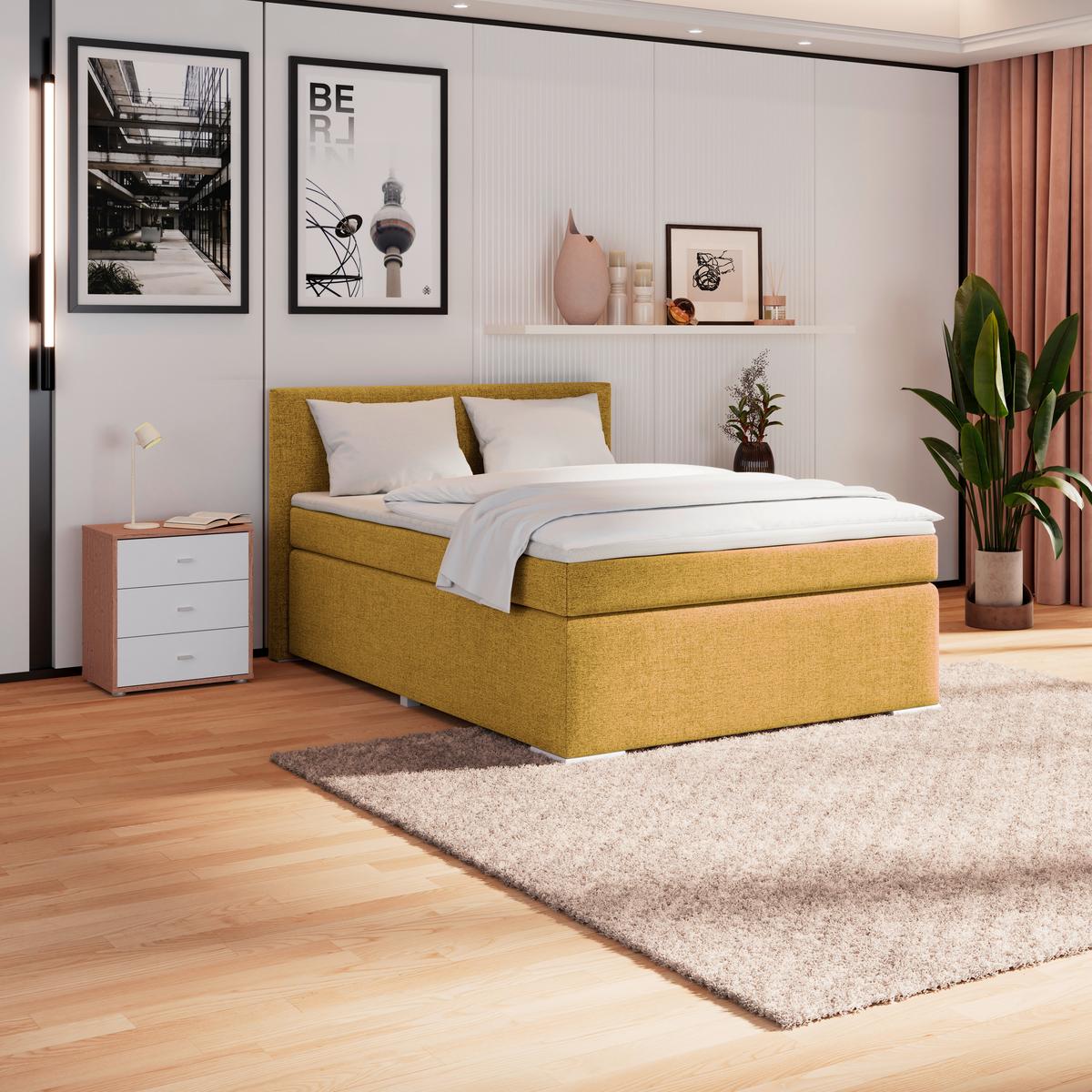 Boxspring Krevet Mira - zlatne boje, Konvencionalno, metal/tekstil (140/200cm) - Best Price