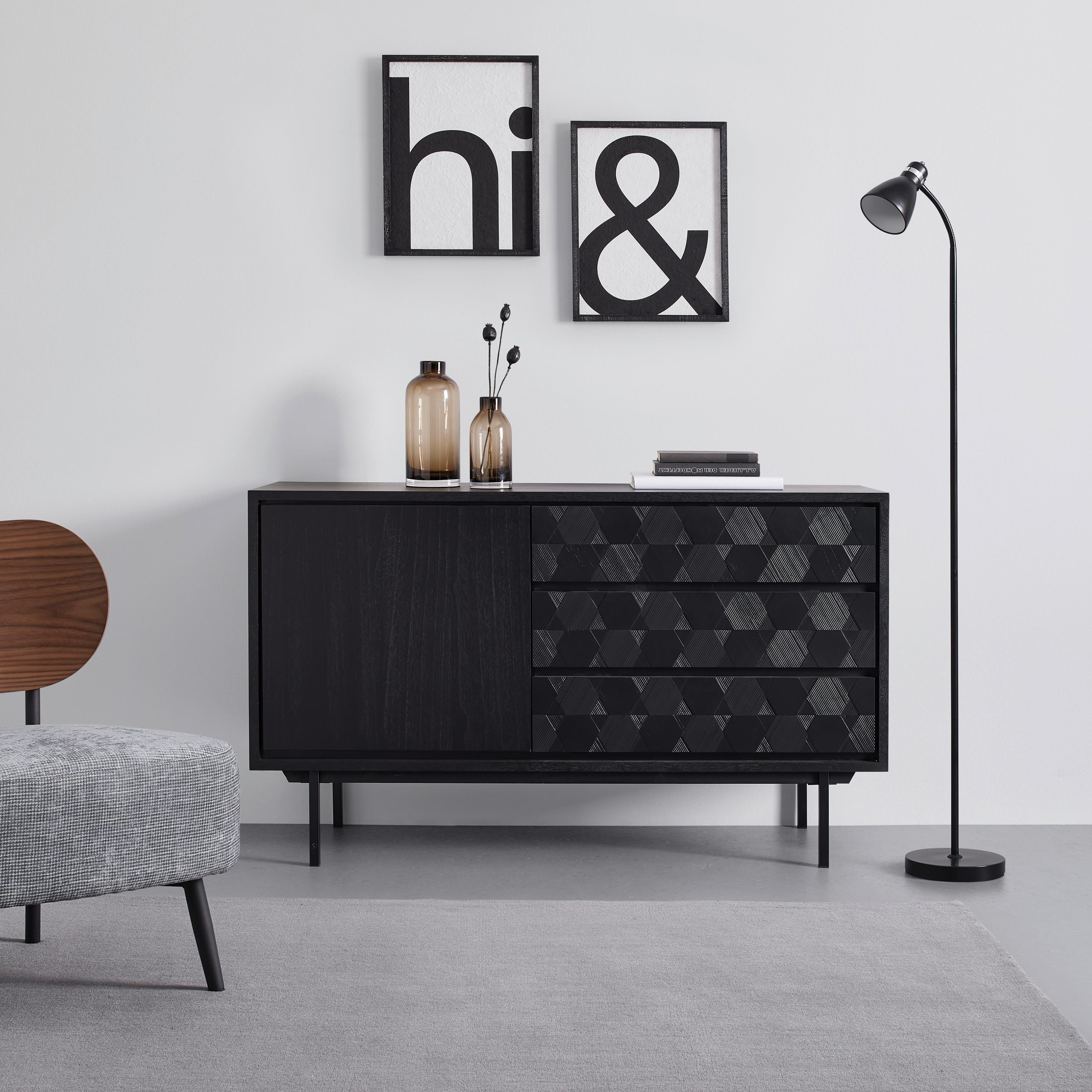 Sideboard "Roma" schwarz - Schwarz, Modern, Holz/Metall (131,5/77/42cm) - Bessagi Home