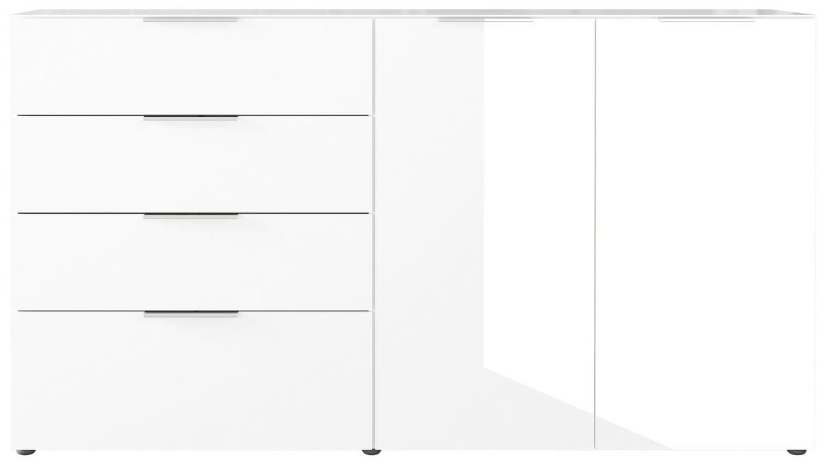 Sidebaord Oakland in Weiß - Chromfarben/Schwarz, MODERN, Glas/Holzwerkstoff (184/102/42cm) - Premium Living