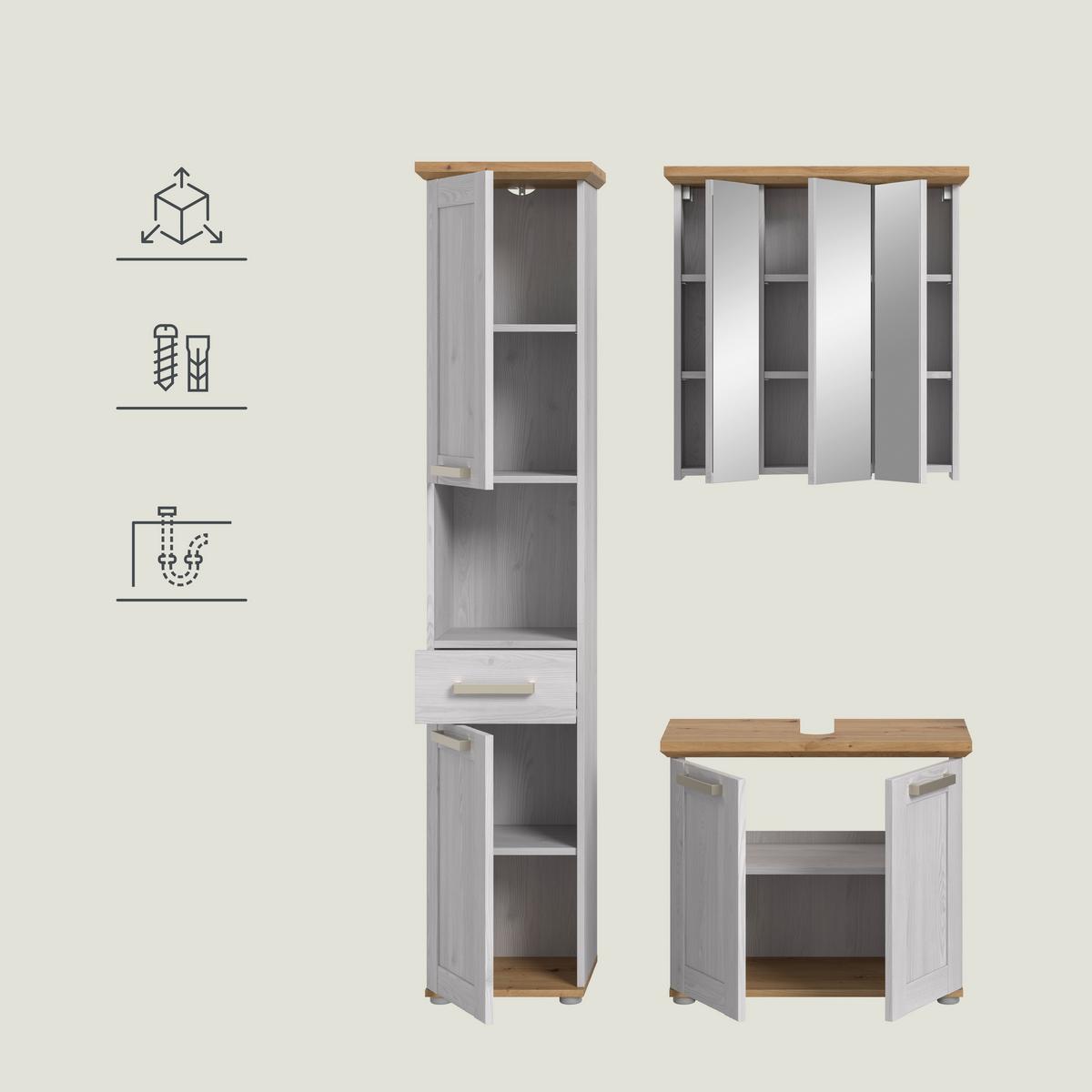 Badezimmer Verona Lärchenfarben/Eiche Artisan - Silberfarben/Lärchefarben, Trend, Glas/Holzwerkstoff (108cm) - MID.YOU