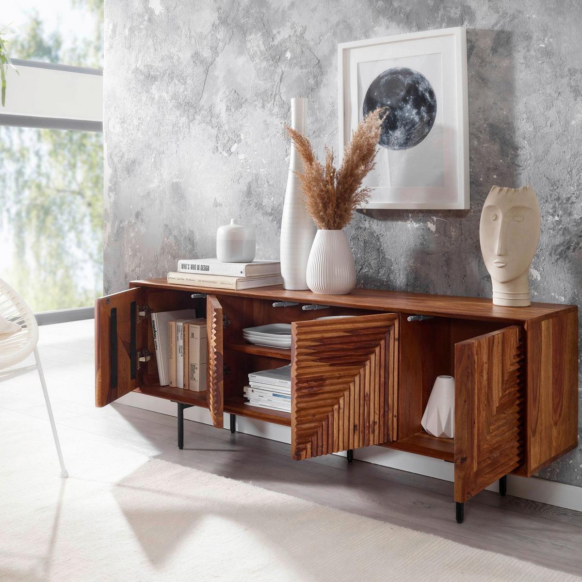 Komoda Wohnling, Pravi Les - črna/barve indijskega rožnega lesa, Design, kovina/les (140/54/33cm) - MID.YOU