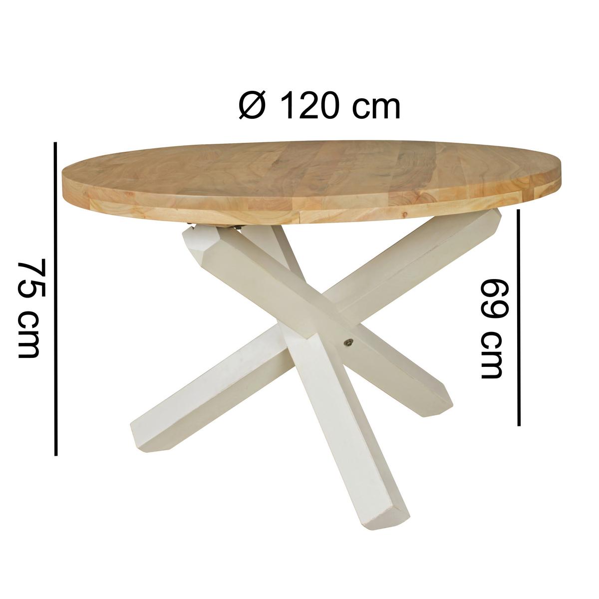 Jedilna Miza Boha, Pravi Les, Ø 120cm - bela/barve akacije, Design, les (120/75cm) - MID.YOU