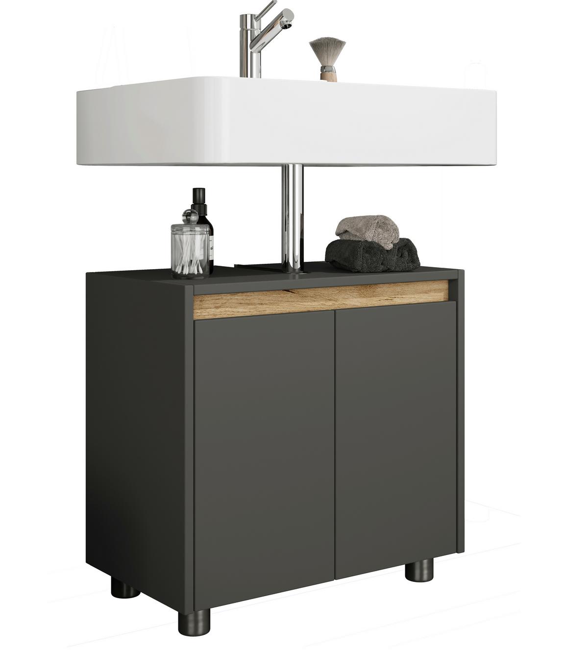 Waschbeckenunterschrank Cosila - Honigeiche/Anthrazit, Trend, Holzwerkstoff/Kunststoff (57/55/33cm) - MID.YOU
