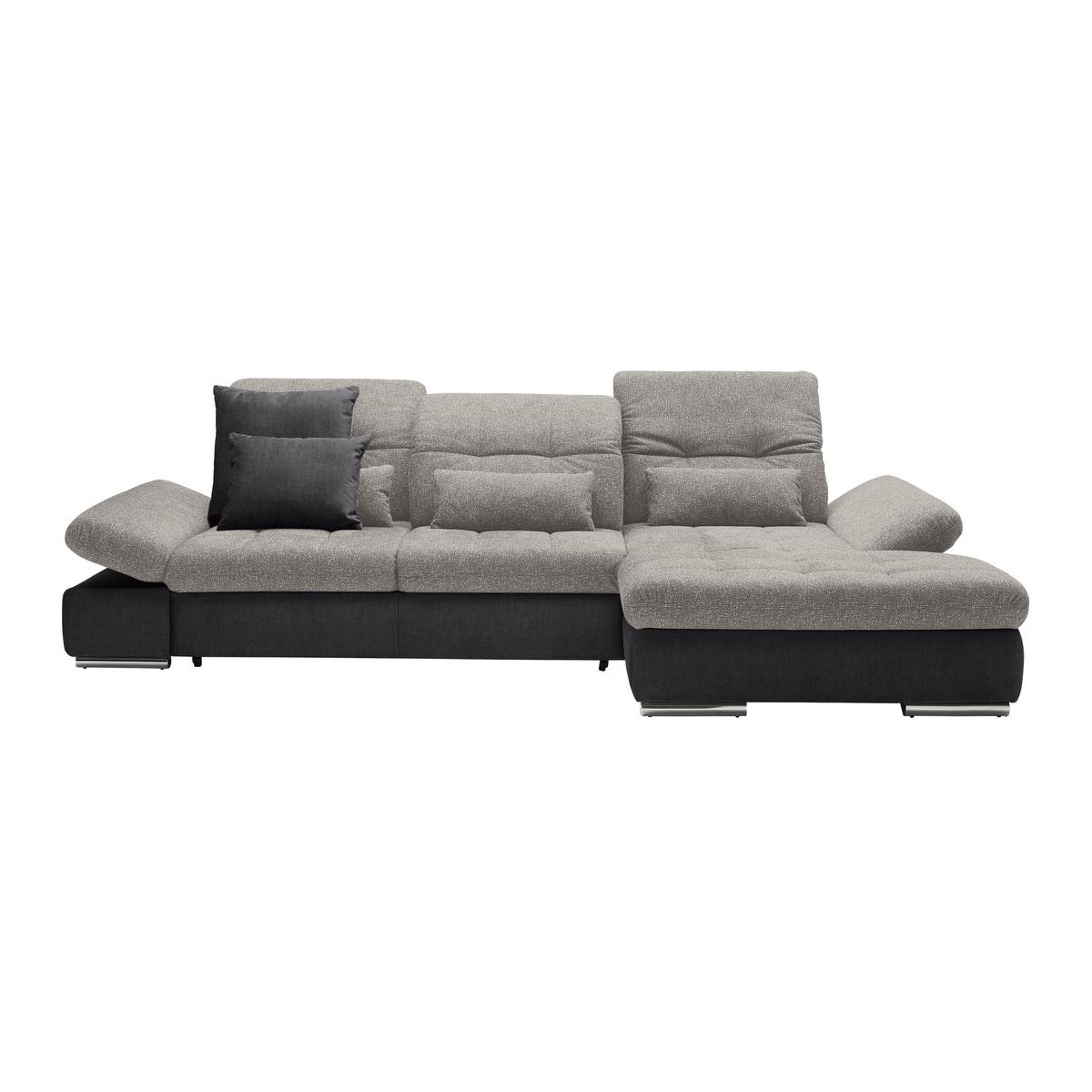 Wohnlandschaft Sanfino Silberfarben/Dunkelgrau - Chromfarben/Dunkelgrau, KONVENTIONELL, Holz/Textil (305/79-96/199cm) - Premium Living