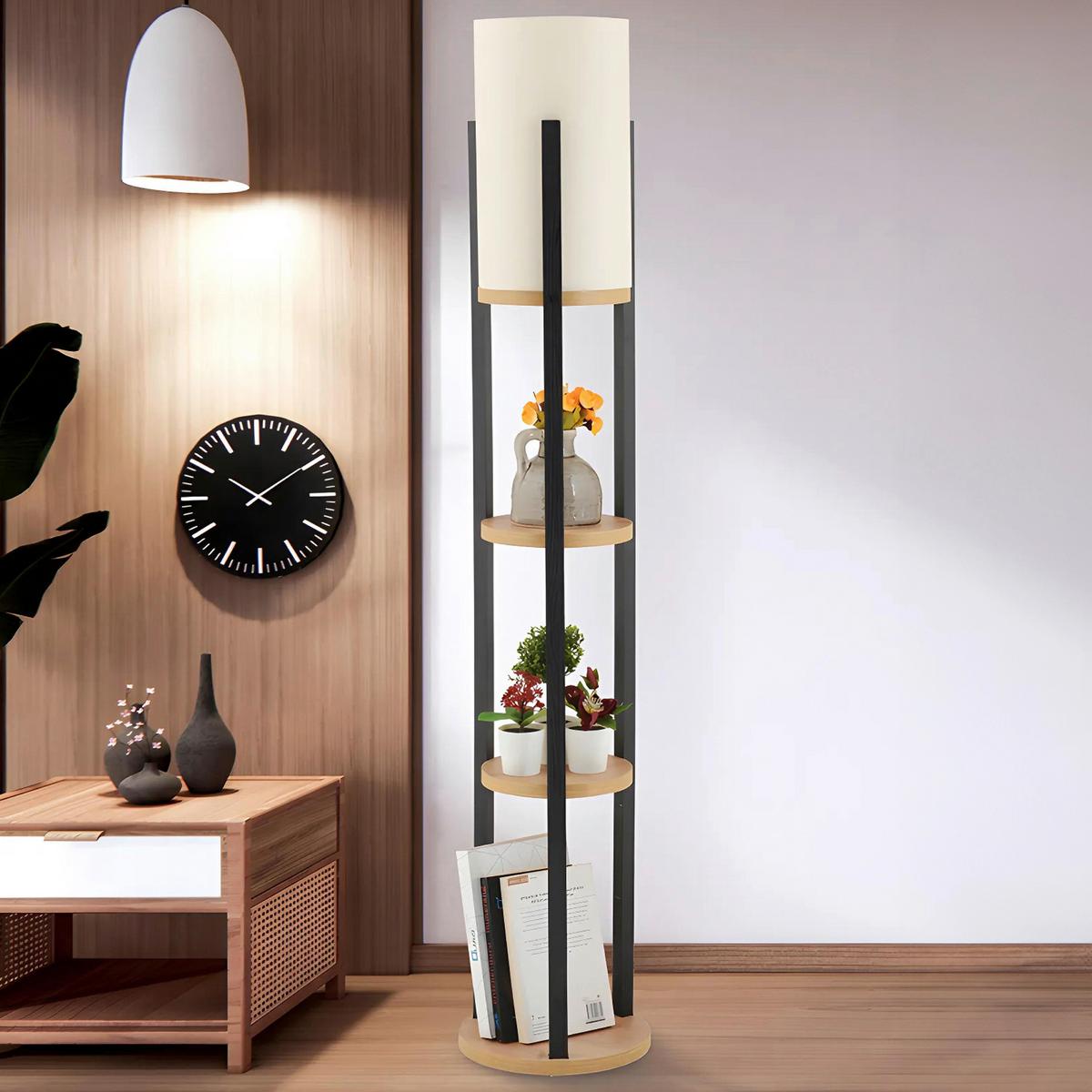 LAMPA STOJĄCA CIRCLE NORA - SRC - kolor naturalny/kremowy, Design, materiał drewnopochodny/tworzywo sztuczne (21/135cm) - P & B
