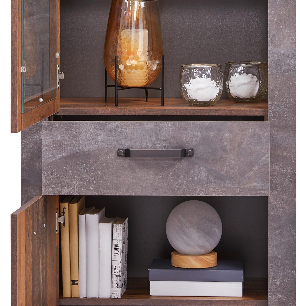 Vitrina Ontario - boje hrasta/tamno siva, Trend, staklo/drvni materijal (71,4/200/41,5cm) - Modern Living