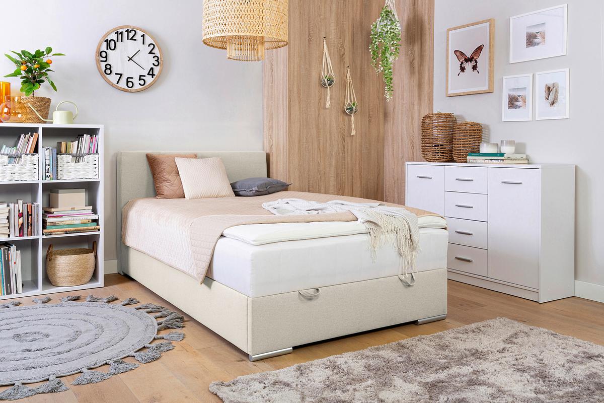 Tapecirani Krevet Cosi - boje pijeska/boje kroma, Konvencionalno, drvo/metal (120/200cm)