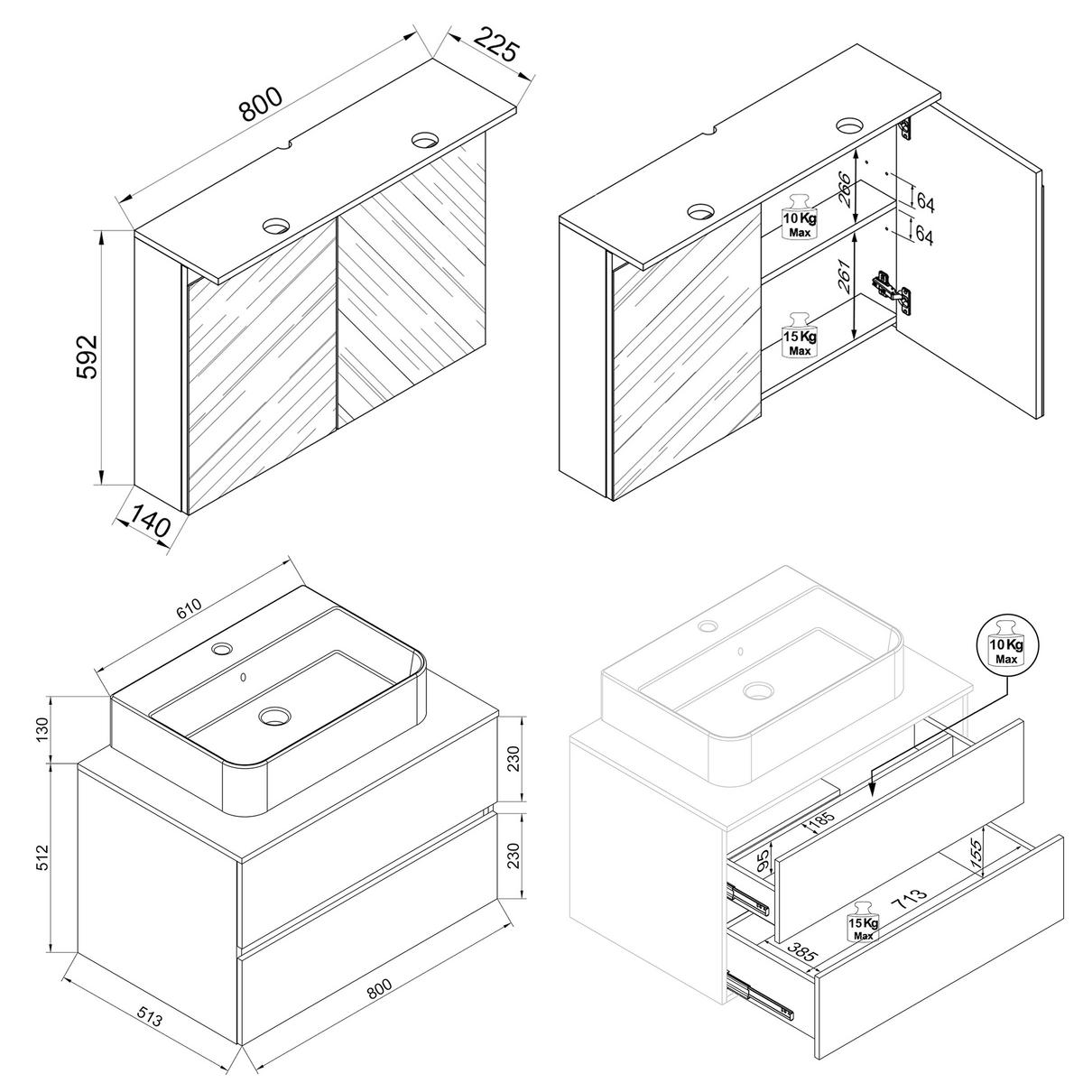 Badezimmer Cosila - Honigeiche/Weiss, Trend, Keramik/Holzwerkstoff (80cm) - MID.YOU