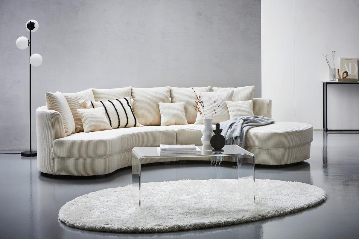 Wohnlandschaft Limoncello beige Cord - Beige/Schwarz, Design, Kunststoff/Textil (300/160cm) - Livetastic
