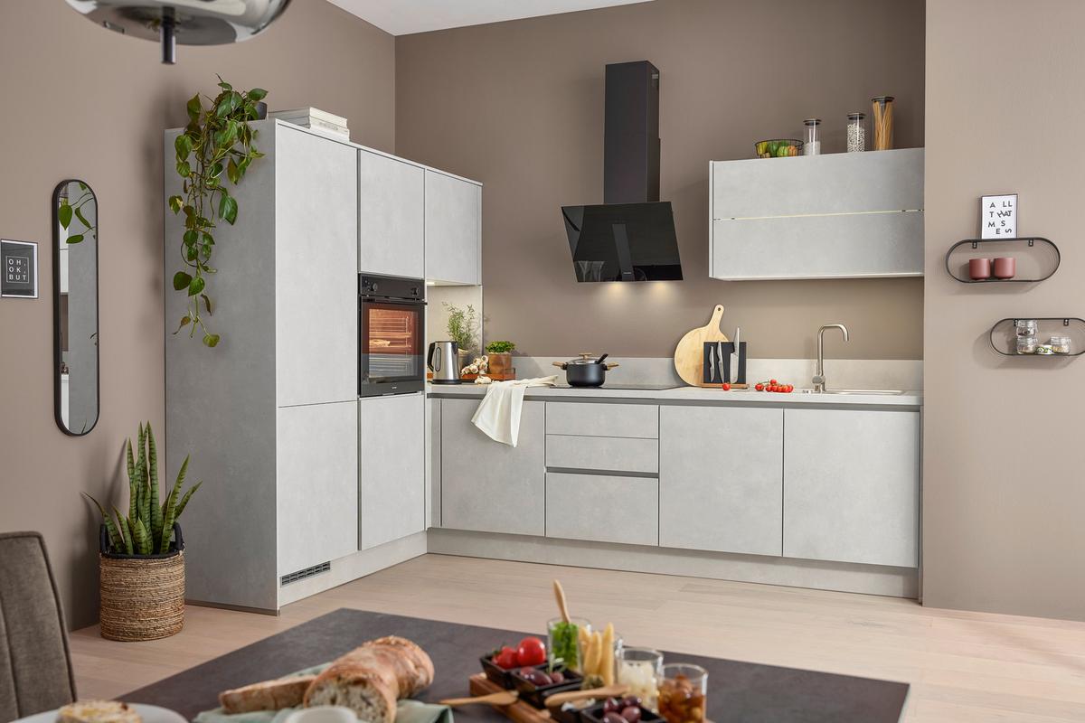 Eckküche PN100 ohne Geräte ca. 191,2x306,6cm Beton/Sand - Sandfarben/Kaschmir, Holzwerkstoff (191,2/306,6cm) - Pino