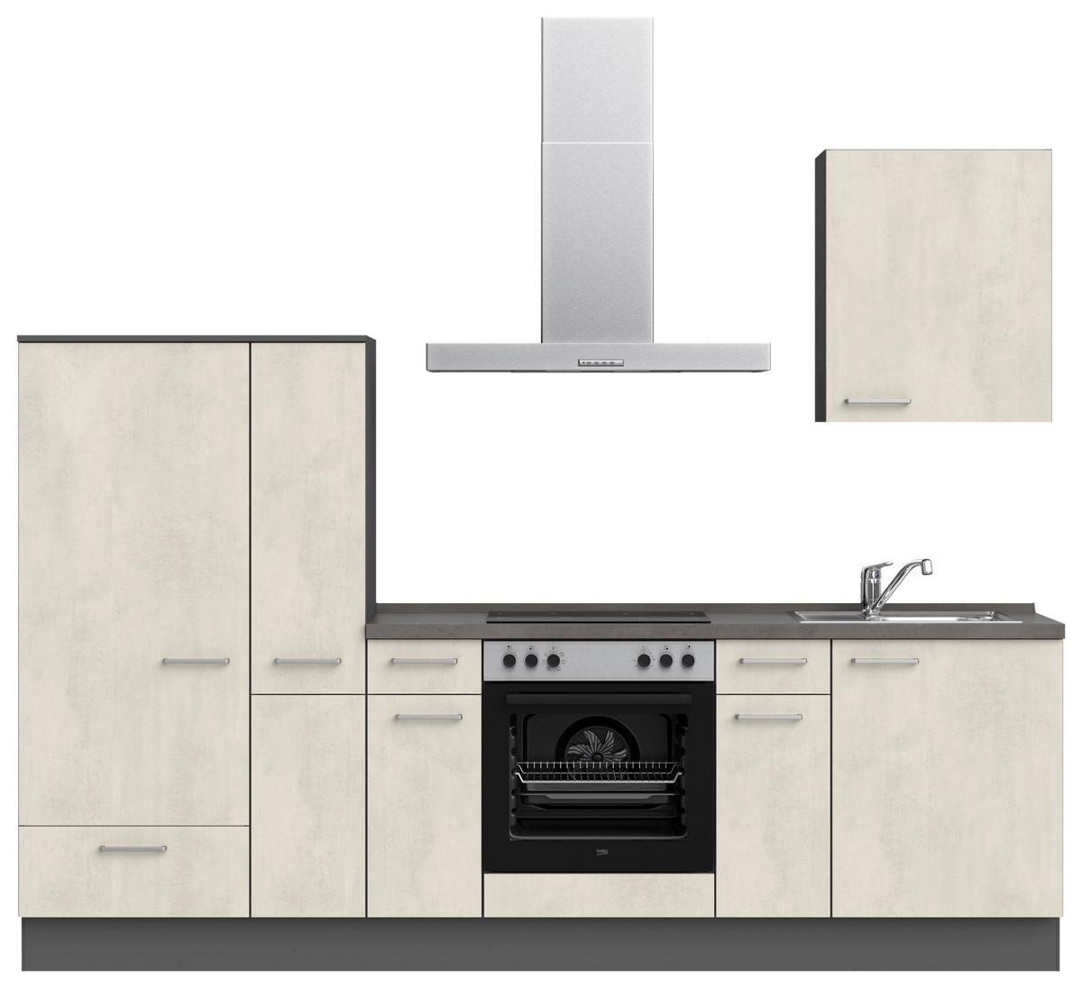 Küchenblock Riva Low m. Geräten Weiß - Schieferfarben/Edelstahlfarben, MODERN, Holzwerkstoff/Metall (270cm) - Nobilia