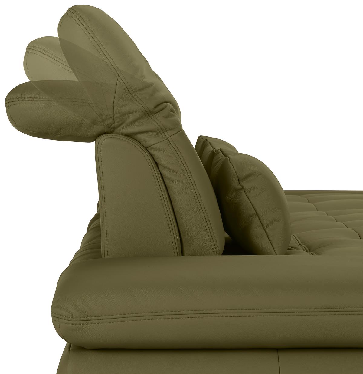 Wohnlandschaft Sanfino Leder Olivgrün - Chromfarben/Olivgrün, KONVENTIONELL, Leder/Metall (305/79-96/199cm) - Premium Living