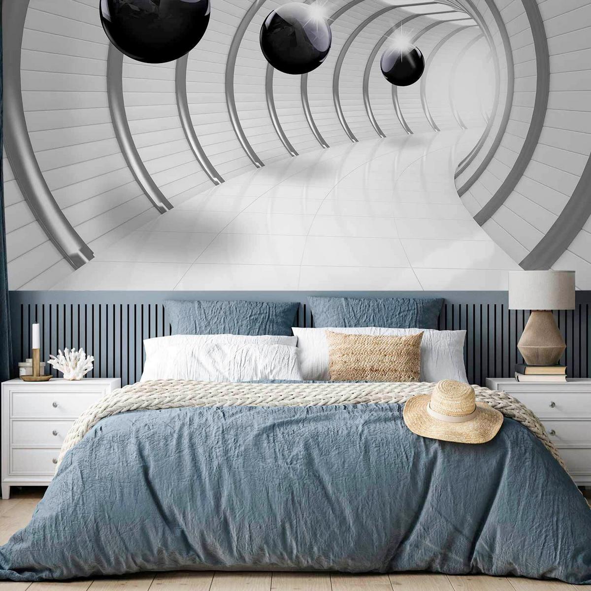 Fototapete Futuristic Tunnel Grau/Weiß - Weiß/Grau, LIFESTYLE, Textil (250/175cm) - artgeist