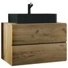 Kombiniran Umivalnik Lendas S, Medeni Hrast - črna/medeni hrast, Moderno, leseni material/keramika (81cm) - MID.YOU