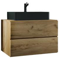 Kombiniran Umivalnik Lendas S, Medeni Hrast - črna/medeni hrast, Moderno, leseni material/keramika (81cm) - MID.YOU