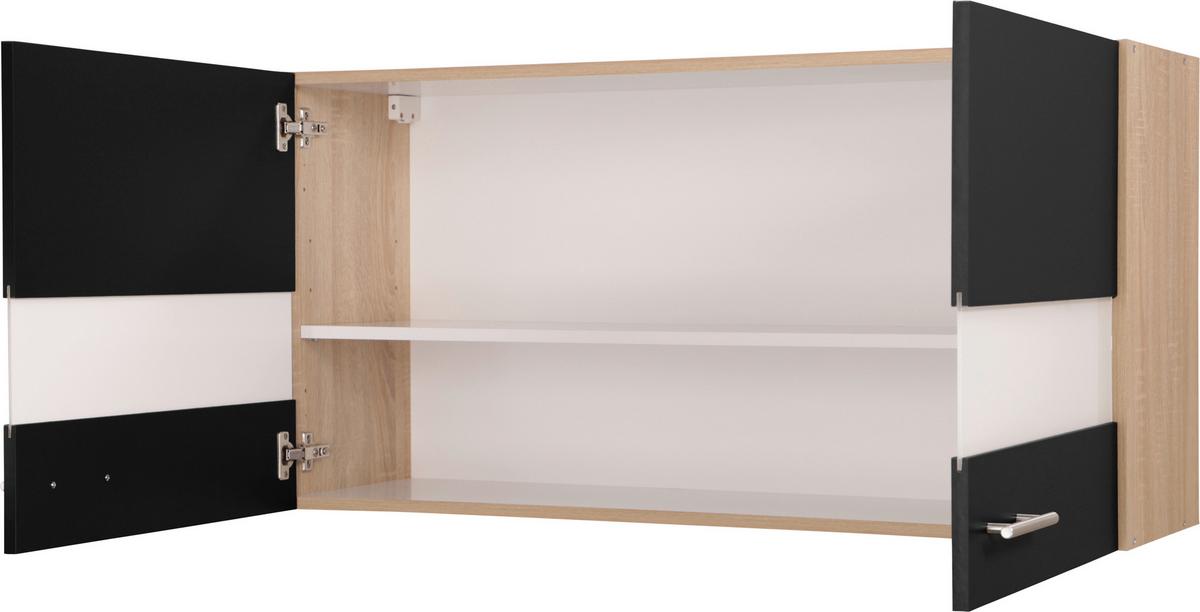 Kuhinjska Zgornja Omarica Merle, Barva Hrasta, Črna - srebrne barve/črna, Basics, kovina/steklo (110/56,1/34,6cm) - Respekta