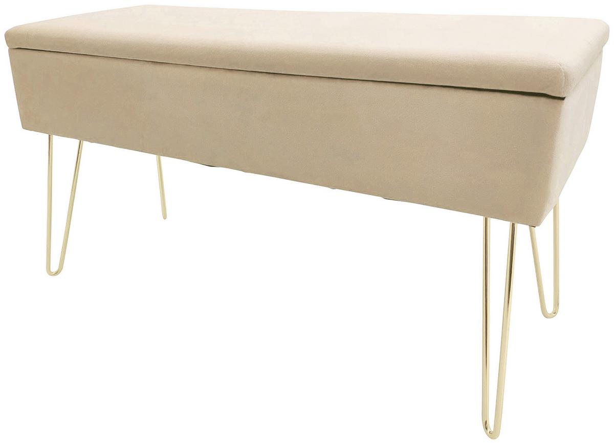Hockerbank Scarlett Creme H: 42 cm mit Stauraum - Weiß, Design, Textil/Metall (75/42/30cm) - Echtwerk