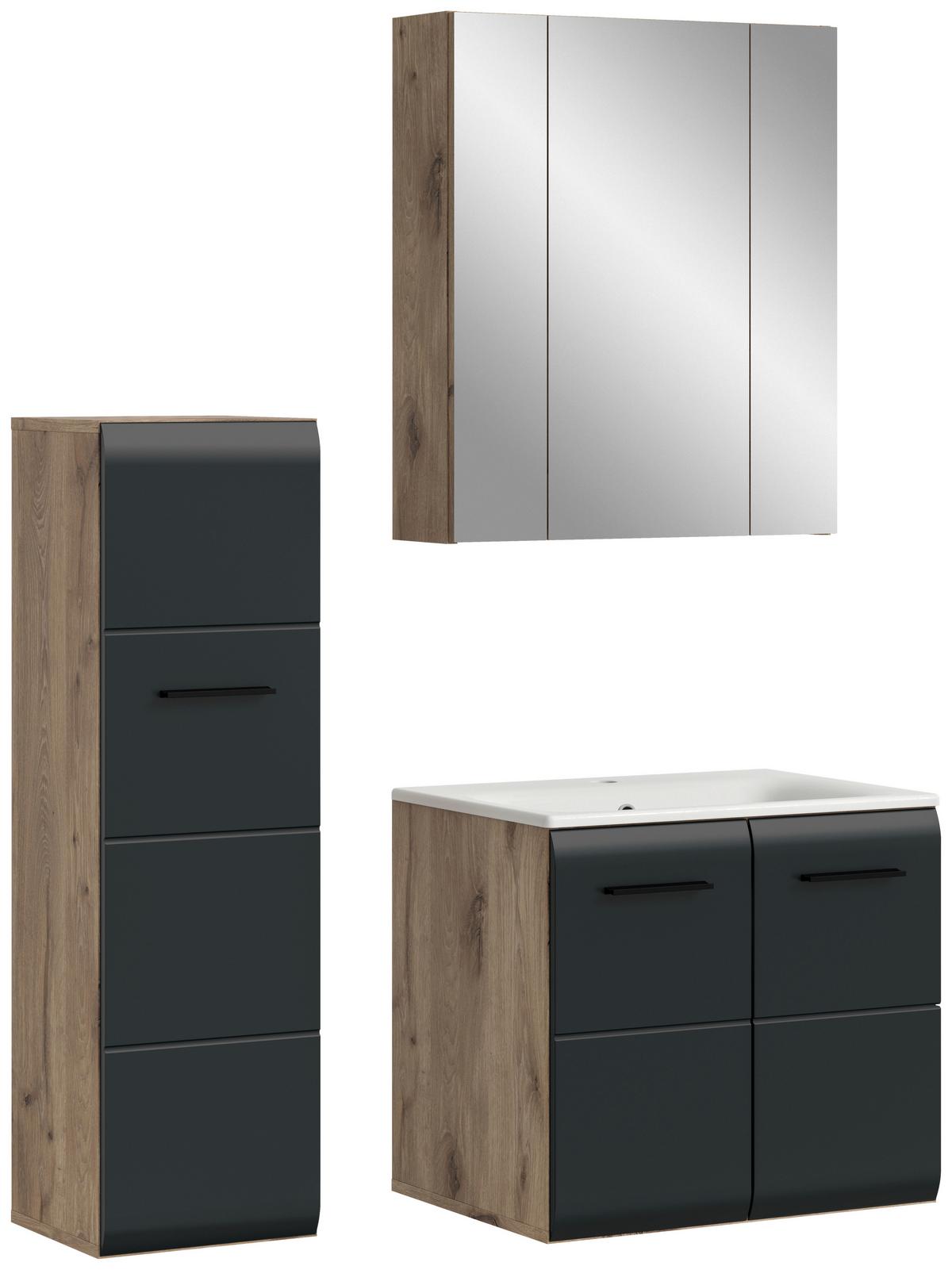 Kopalnica Ice, Črna, Barva Hrasta, 3-Delna - črna/temni hrast, Basics, umetna masa/leseni material (90cm) - MID.YOU