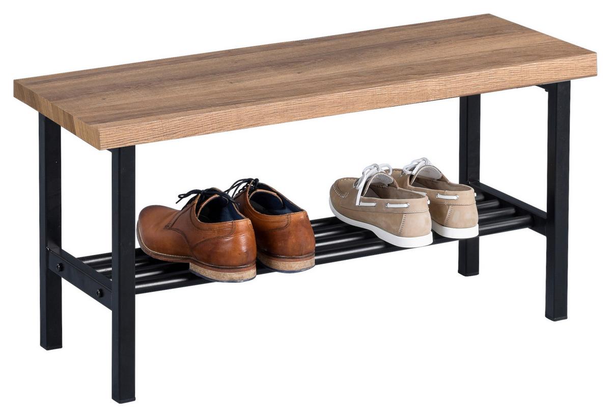 SIEDZISKO DO PRZEDPOKOJU LENZ - kolor dębowy/czarny, Basics, materiał drewnopochodny/metal (80/41/30cm)