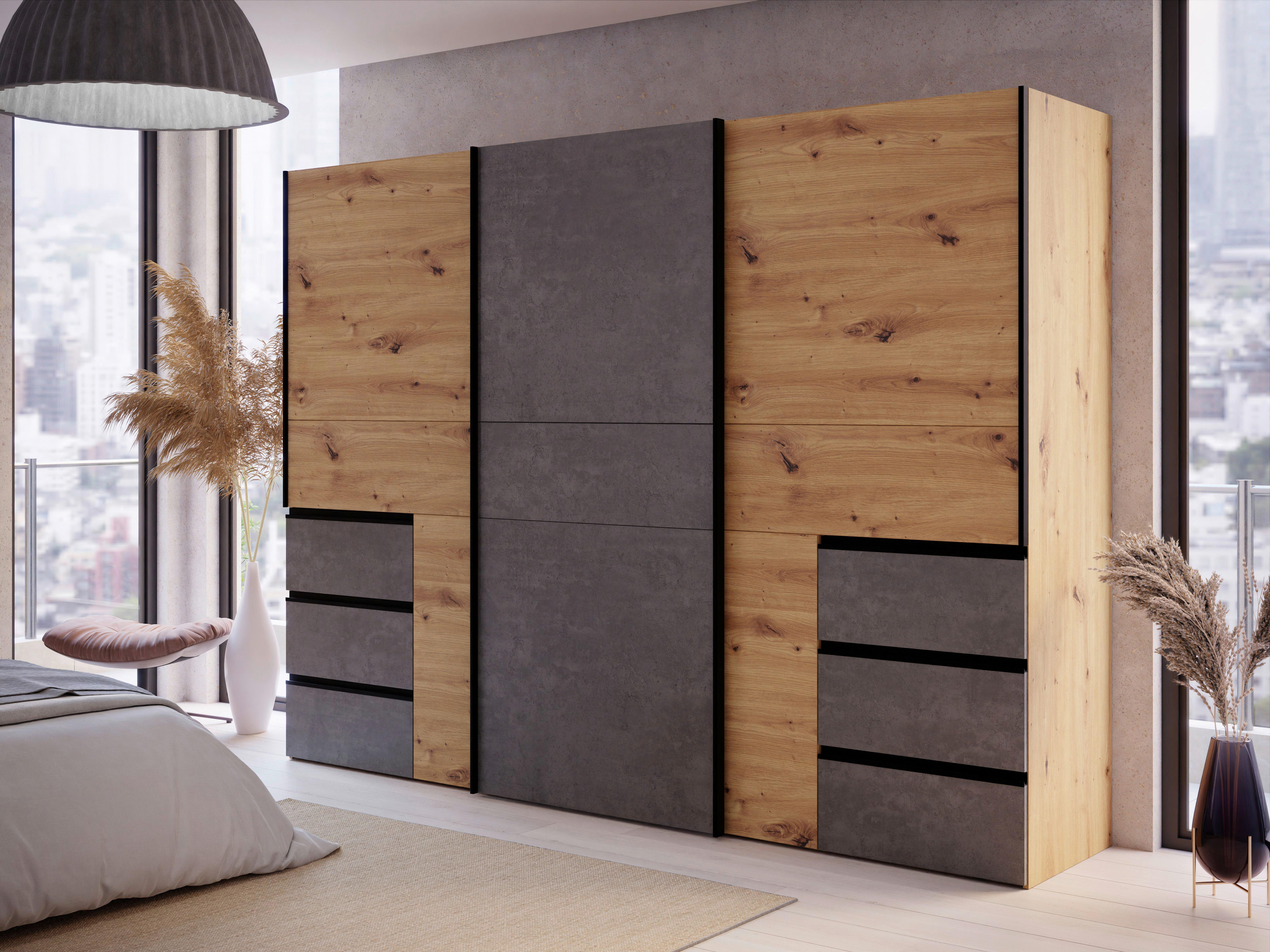 SZAFA PRZESUWNA/PODWIESZ.DRZWI WINN 2 - ciemnoszary/kolor aluminiowy, Konventionell, materiał drewnopochodny/metal (270/200/61cm) - Carryhome
