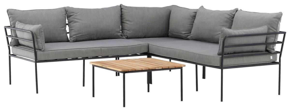 Loungegarnitur Penh Grau/Schwarz Tisch Akazie - Schwarz/Grau, KONVENTIONELL, Holz/Metall - Gardenson